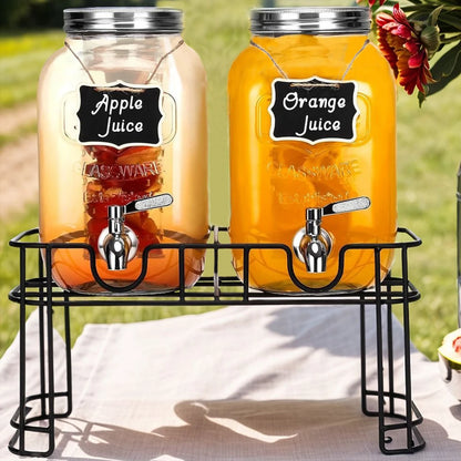 Drink Dispenser 2 Packs 1 Gallon Glass with Stand and Stainless-Steel Faucet Party