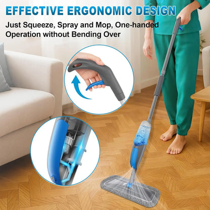 Spray Mop for Multi-Surface Cleaning with Washable Pads, 360° Swivel Head