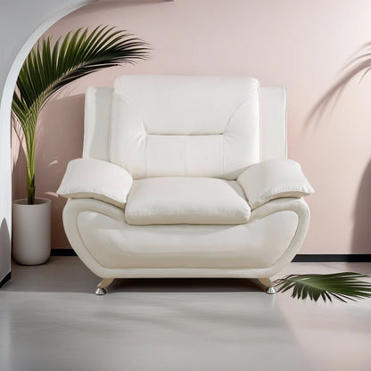 Elegant Compact Sofa  Beautiful Seams, White Faux Leather