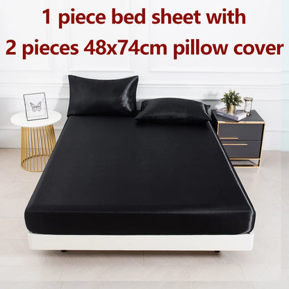 3pc Solid Color Satin Fabric Soft Comfortable Breathble Bedding Set for Bedroom.