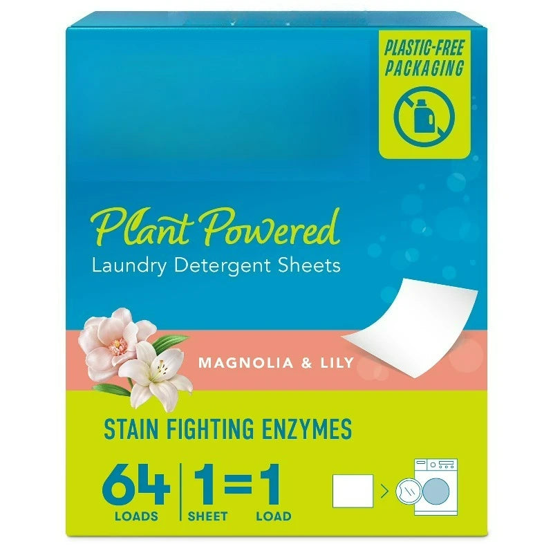 Hypoallergenic Laundry Detergent Sheets for Sensitive Skin, Magnolia & Lily, 64 ct