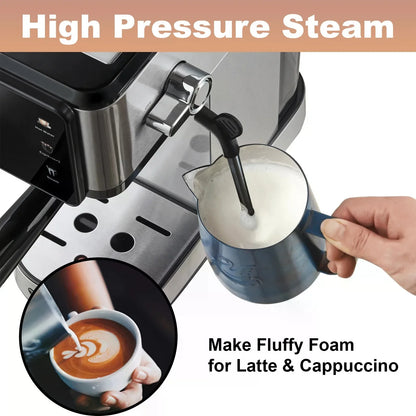 Espresso Machine with Dual Boiler, LCD Touch Control & Milk Frothier Compact Home Coffee Maker for Café Style Cappuccino & Latte,