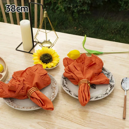 Retro Style Cotton Solid Color Circular Placemat with Ruffle Edge Decoration