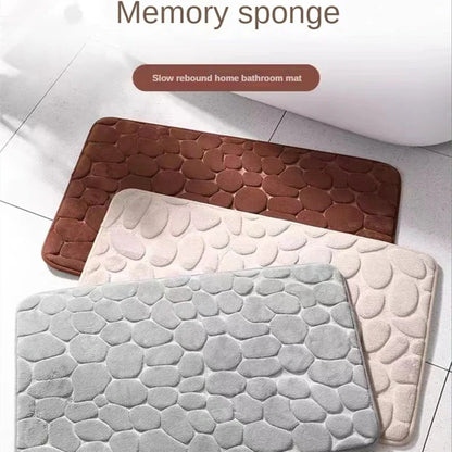 Non-Slip Bathroom Mat Cobblestone Embossed Absorbent Doormat Machine Washable Quick Drying