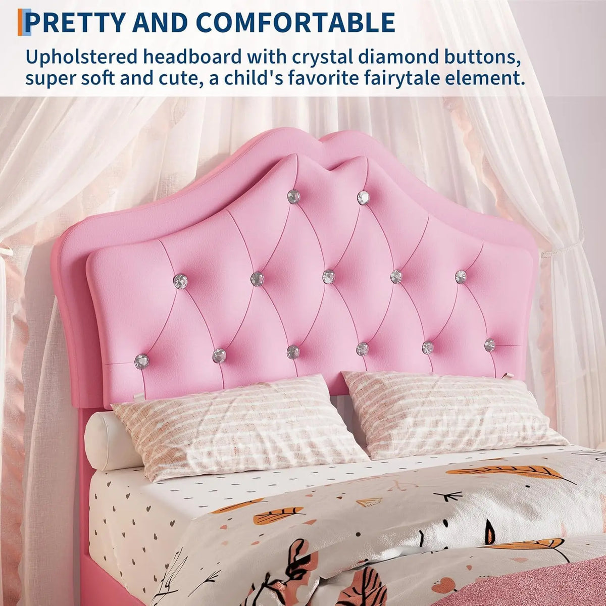 Twin XL Velvet Upholstered Platform Bed Frame With LED Headboard, Crystal Button Tufting, Storage Drawer,
