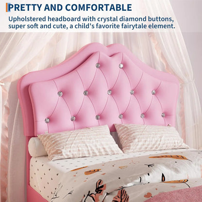 Twin XL Velvet Upholstered Platform Bed Frame With LED Headboard, Crystal Button Tufting, Storage Drawer,