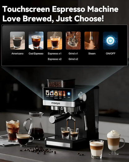 Espresso Machine with Grinder 20Bar Compact with Steam Milk Frothed Coffee Maker for Home Cappuccino Latte Cold