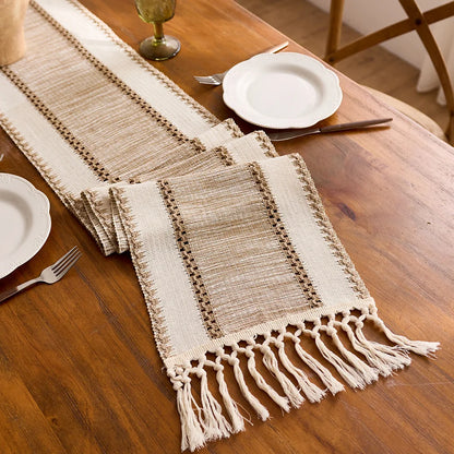 khaki Macrame- Farmhouse Table Runner Design Durable Fabric