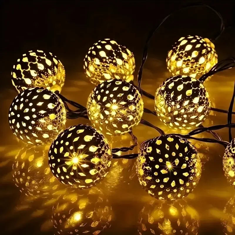 Outdoor Solar Moroccan Ball String Light-50/30/20 LED Fairy Light, 8 Modes,