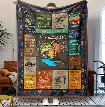 Fishing on The Lake Flannel Blanket