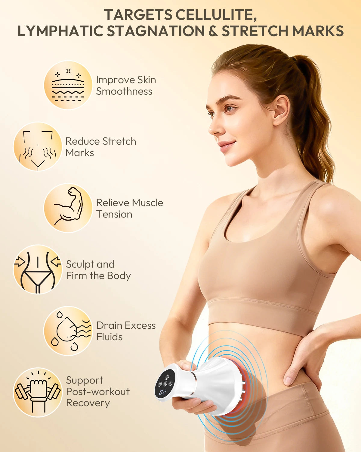 Lymphatic Drainage Massager & Anti-Cellulite Tool, Body Sculpting Machine with Heat Vibration Soothing