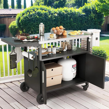 Storage, Patio Kitchen Island Outdoor Grill Table with Wheels, BBQ Cart