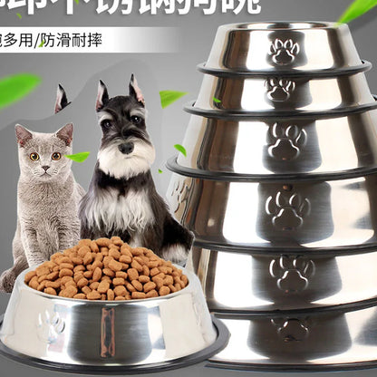 Stainless Steel Dog Cat Food Bowl Pets Quality Metal Pawprint Feeder Non-slip Pet Feeding