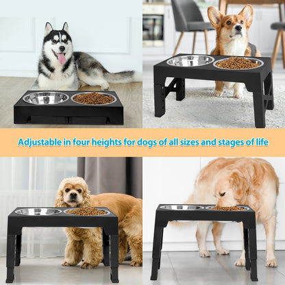 Elevated Dog Bowls with 2 Stainless Steel Dog Food Bowls, Raised Dog Bowl Adjusts to 5 Heights