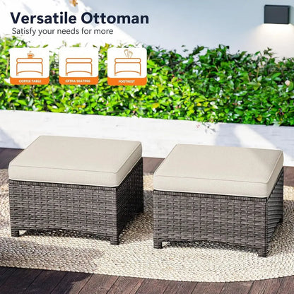 2-Piece Outdoor Wicker Ottoman Set with Removable Cushions for Patio