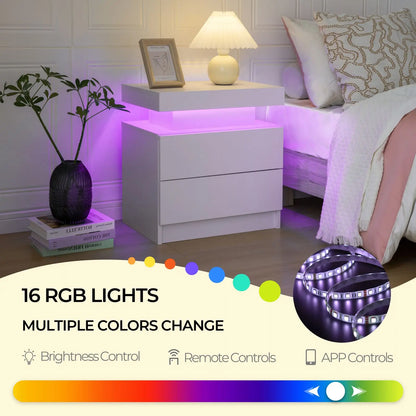 2 Cube Drawers End Table with RGB LED Lights
