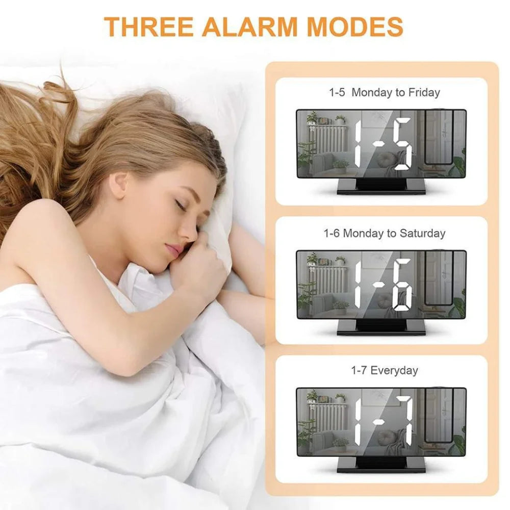 Arm Projection Alarm Clock Time Temperature USB Plug-in Digital Alarm Clock Snooze Table Clock 12/24H Projector LED Clock