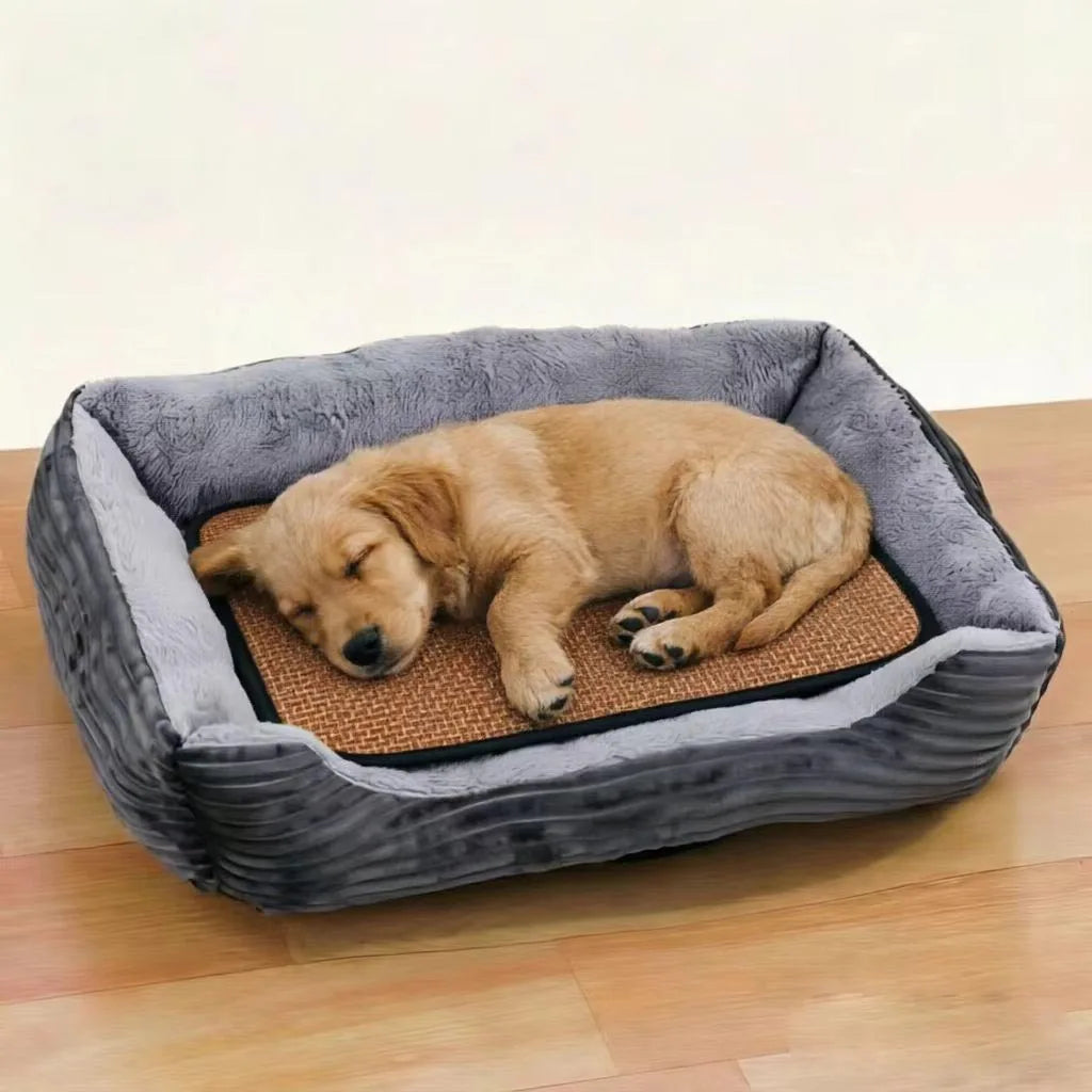 2-Piece Set of All-Season Pet Supplies, Corduroy Dog Bed and Cat Bed with Cooling Mat
