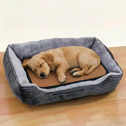 2-Piece Set of All-Season Pet Supplies, Corduroy Dog Bed and Cat Bed with Cooling Mat