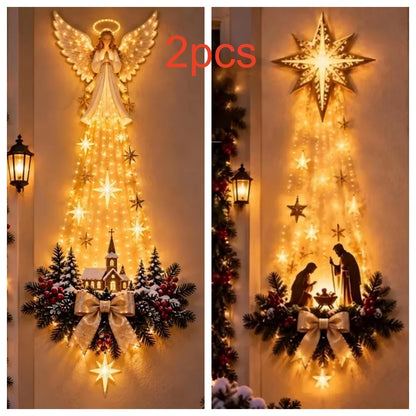 Christmas Lighted Nativity Wall Ornament LED Glowing Hanging Decoration
