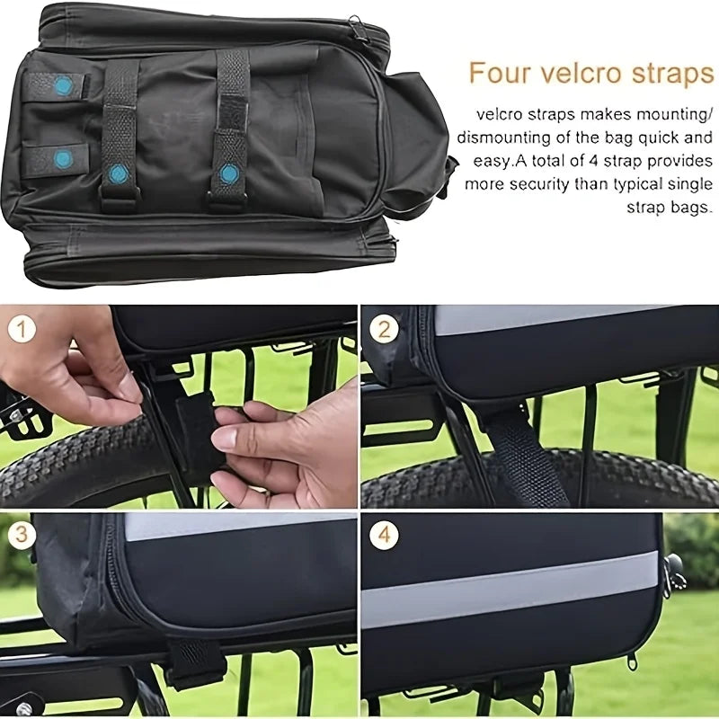 Bicycle Bag Mountain Bike Bicycle Rack Bag Trunk Riding Multi-Functional Large-Capacity Travel Bag Handbag Expandable Trunk