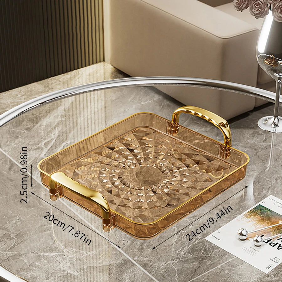 WORTHBUY Light Luxury Clear Serving Tray Plastic Fruit Dessert Tray