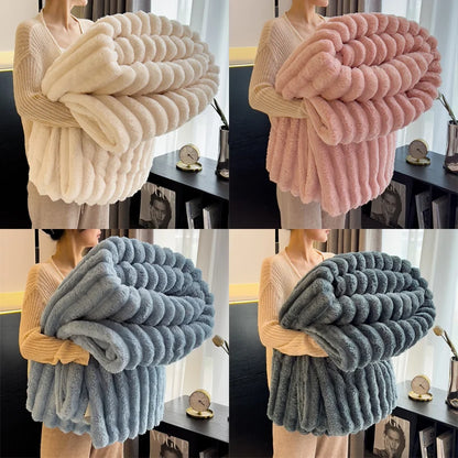 1pc Throw Blanket for Bed Soft & Warm Fluffy Blanket, Decorative Striped Blankets