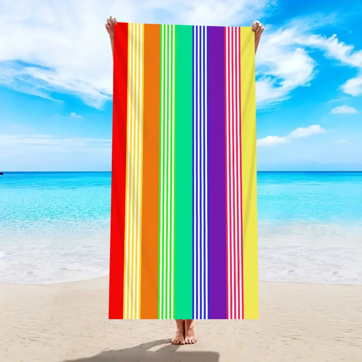 1pc fashionable colorful striped large beach towel, quick drying absorbent swimming beach towel,