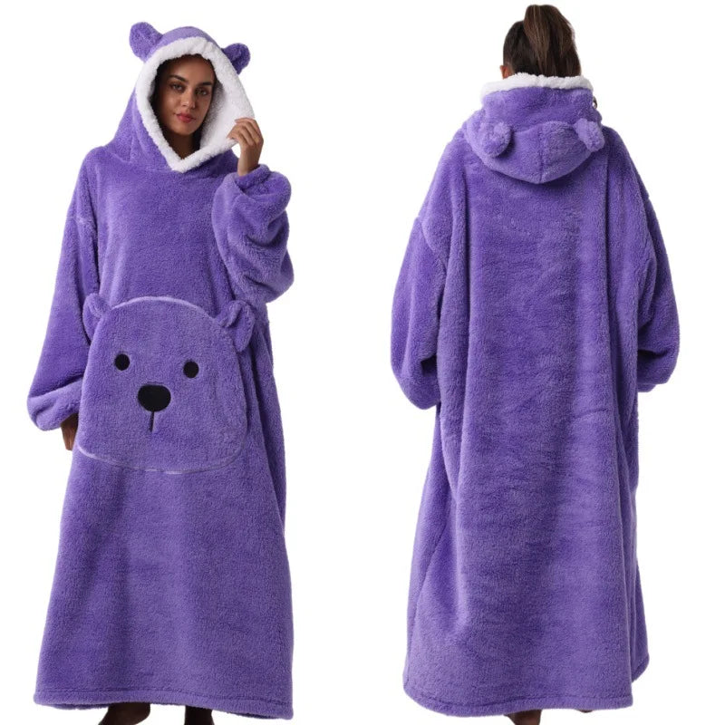 1PC Extra Long Sleeve Wearable Blanket Hoodie Solid Color Thick Warm Unisex Oversized Lazy blanket