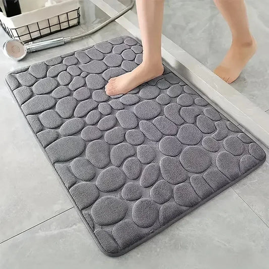 Non-Slip Bathroom Mat Cobblestone Embossed Absorbent Doormat Machine Washable Quick Drying