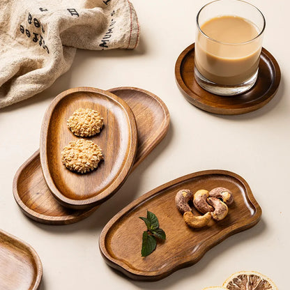 Creative Wooden Serving Tray - Multi-Functional Coffee Coaster & Plate,