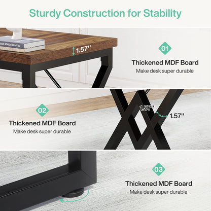 Large Industrial Executive Desk with Extra Thickened Tabletop & Metal Frame, Heavy-Duty Home Office Desk