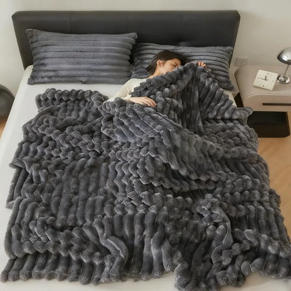 1pc Throw Blanket for Bed Soft & Warm Fluffy Blanket, Decorative Striped Blankets