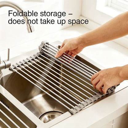 Over Sink Rollable Dish Drying Rack Foldable Stainless Steel Drain Mat