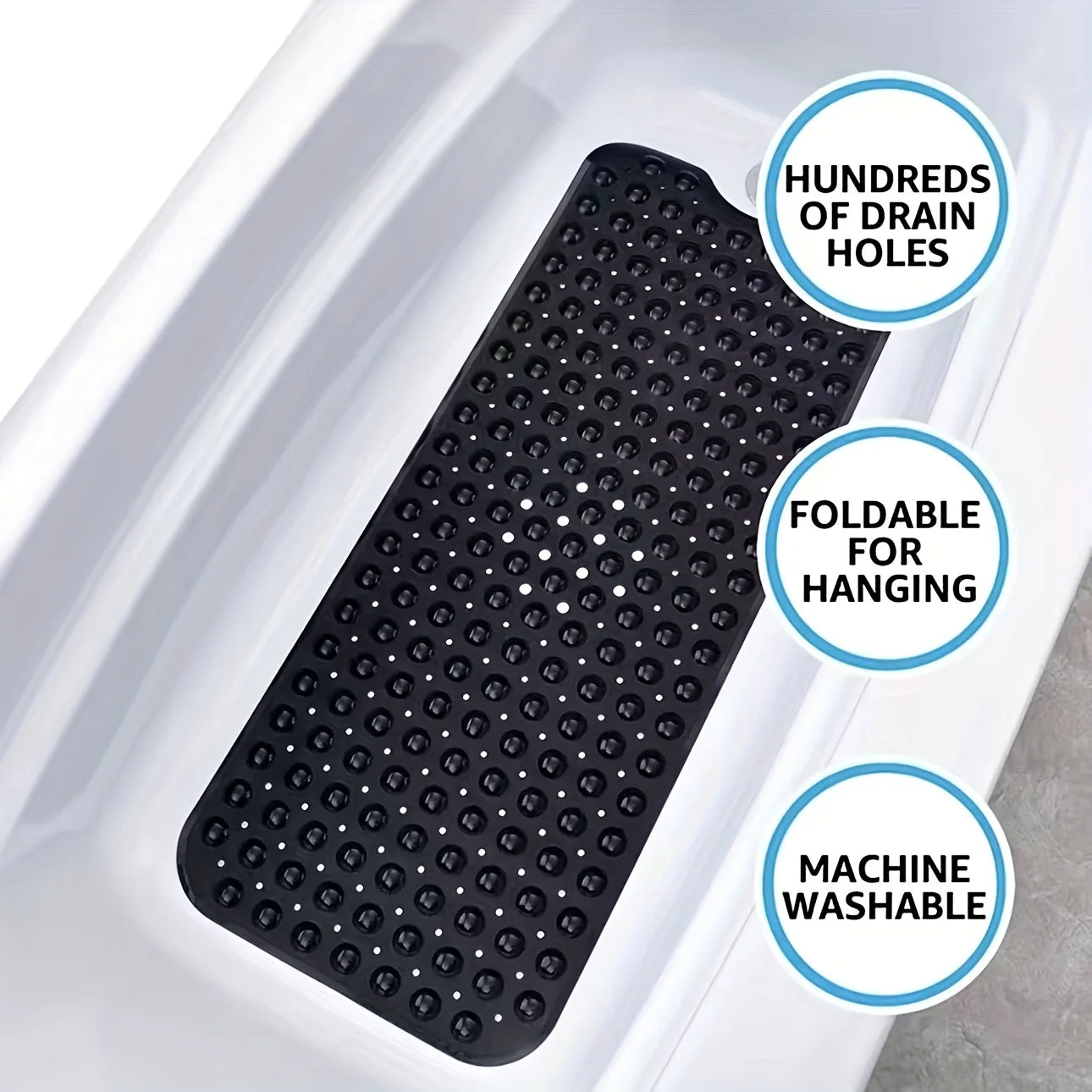 1Pc non-slip shower mat bathtub mat with drain holes and suction cups machine washable
