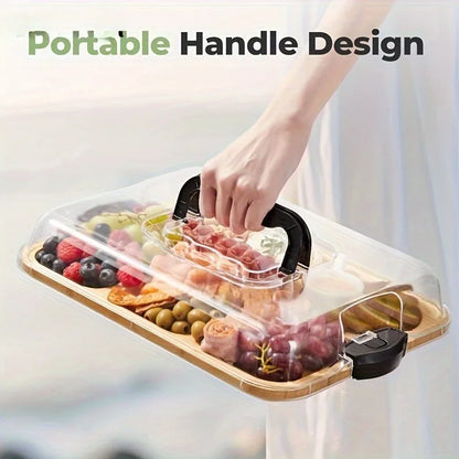 Stylish Natural Bamboo serving Tray – 1pc with Snap-On Acrylic Lid