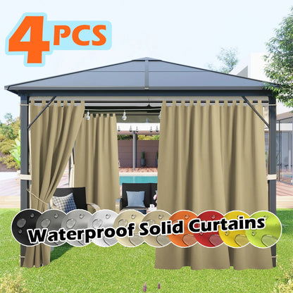4 Panels Outdoor Curtains, Waterproof & UV-Resistant Tab Top Design