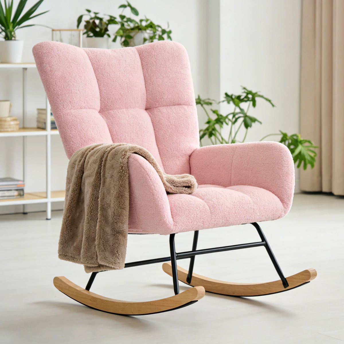 Teddy Upholstered Saucer Rocking Chair with High Backrest Armchair Padded