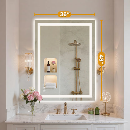 LED Bathroom Vanity Mirror for Wall Memory Function Tempered Glass with 3 Color Temperatures Front Light