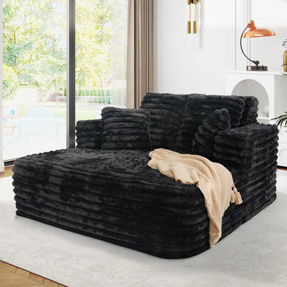 56" Oversized Chaise Lounge Plush Faux Fur Sleeper Sofa Couch Bed with Pillows
