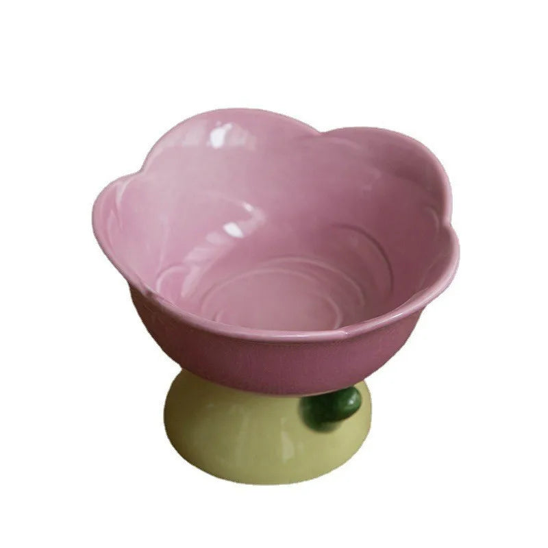Cute Ceramic Cat Bowl Non-slip Flower Shape Food Water Pet Supplies Cat