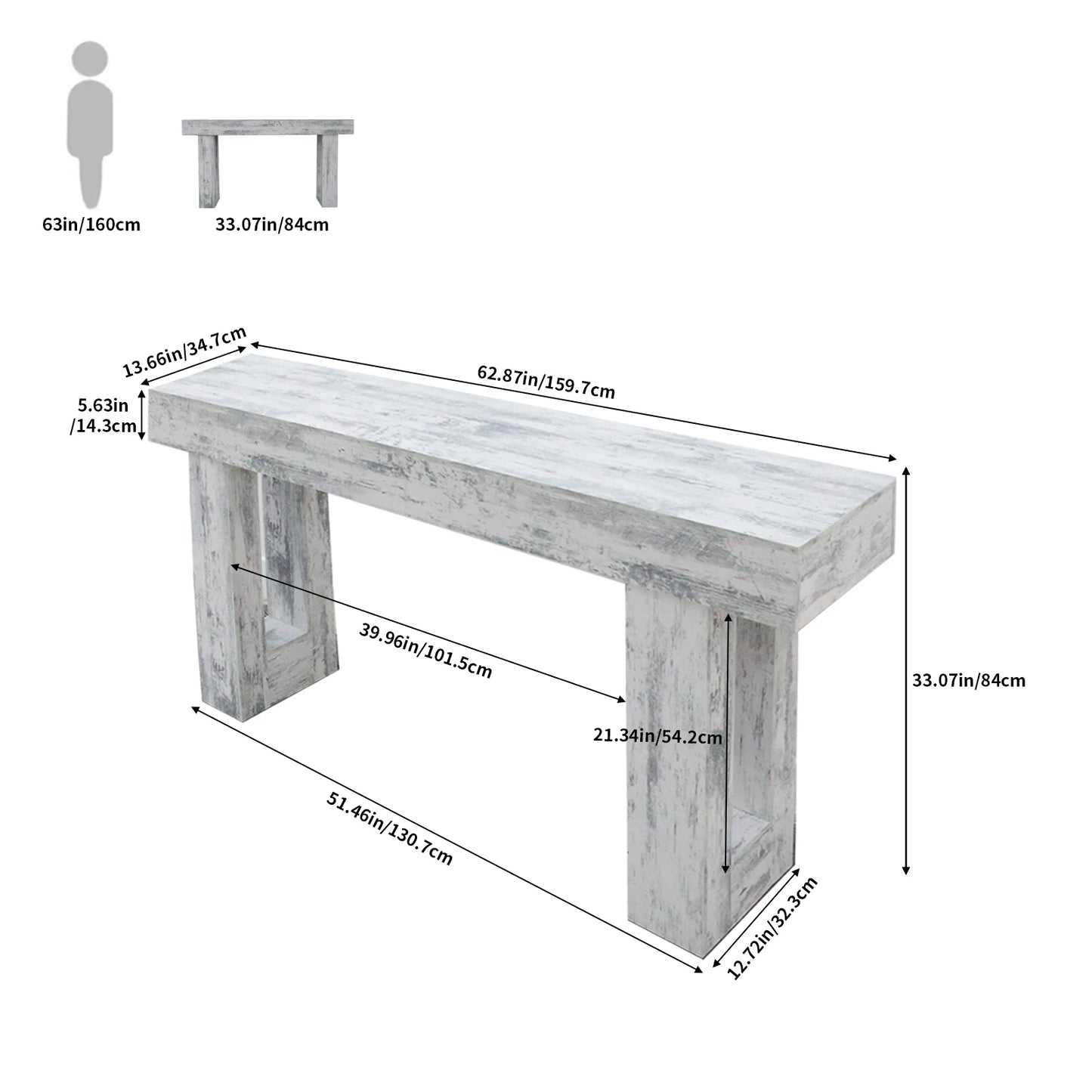 63-inch Modern Farmhouse Console Table and Scratch-Resistant Wooden Furniture