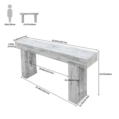 63-inch Modern Farmhouse Console Table and Scratch-Resistant Wooden Furniture