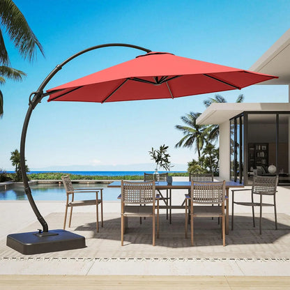 Outdoor Patio Umbrella with Base Included, 11ft Large Sunshade Cantilever Umbrella Deluxe Curvy Aluminum