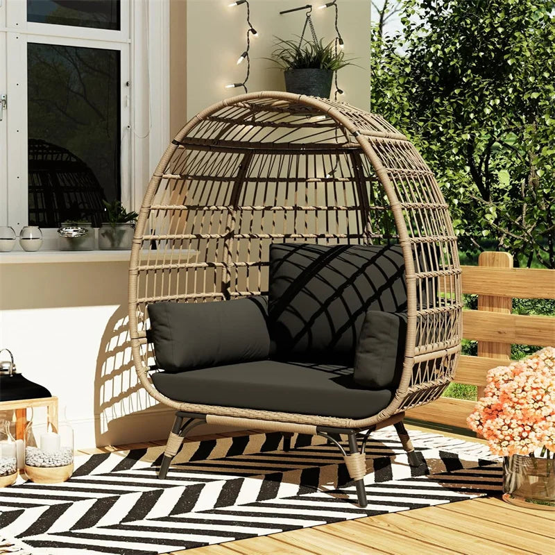 Oversized Egg Chair for Outdoor, Wicker Egg Chair with Cushions & Steel Frame