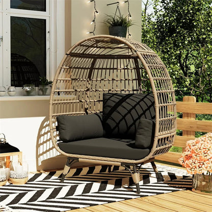 Oversized Egg Chair for Outdoor, Wicker Egg Chair with Cushions & Steel Frame