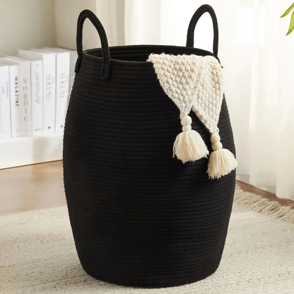 Bohemian Laundry Hamper Basket - 22" Tall Foldable Fabric Storage Bin with Handles