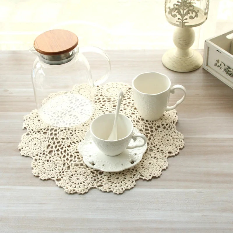 1PC Round Hand Crocheted Doily Vintage Cotton Crochet Table Place Mat.