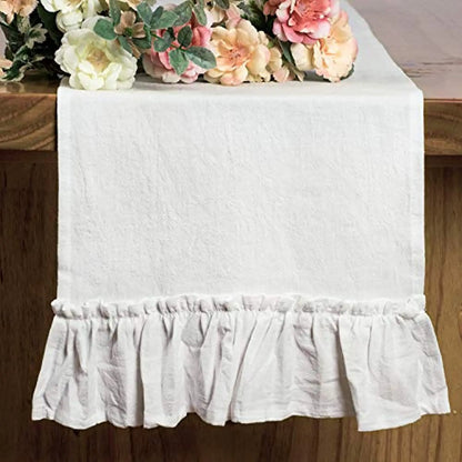 Cotton Ruffles Table Runner Fabric Decor Solid Color