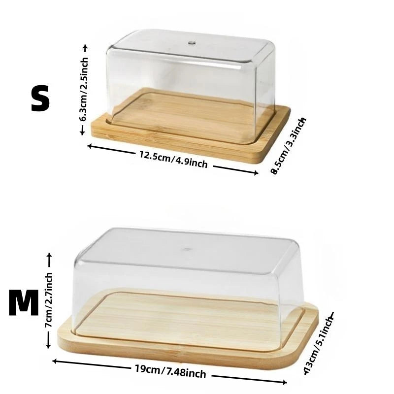 bamboo butter dish with lid for countertop and refrigerator door shelf